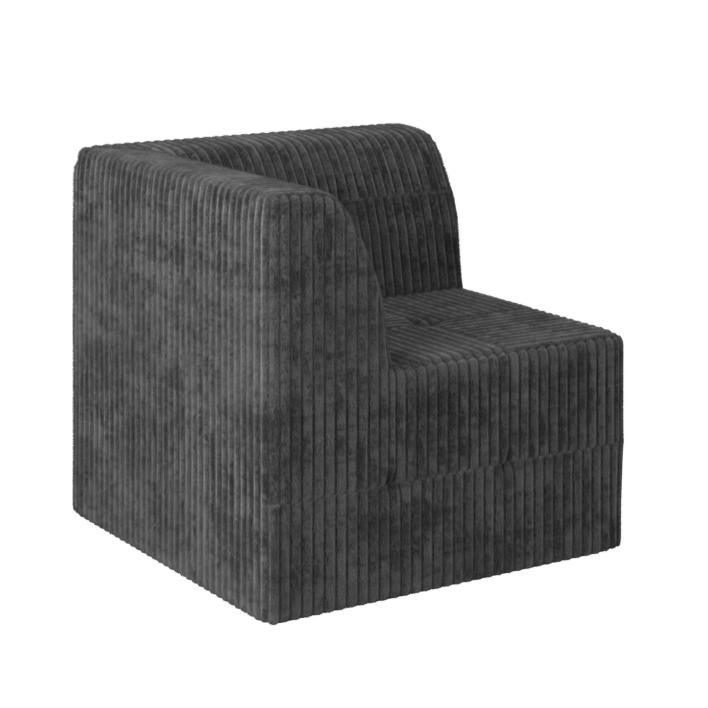 Dark grey corduroy armchair with plush texture and armrest contemporary seating