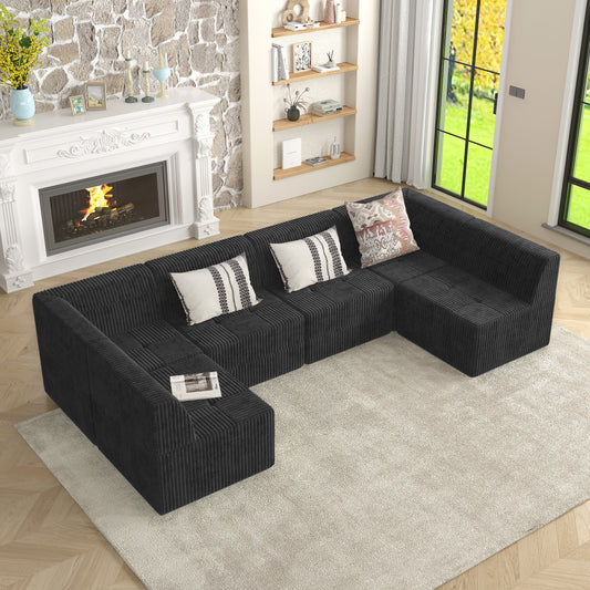 Ushaped corduroy sectional sofa in charcoal grey perfect for large living rooms