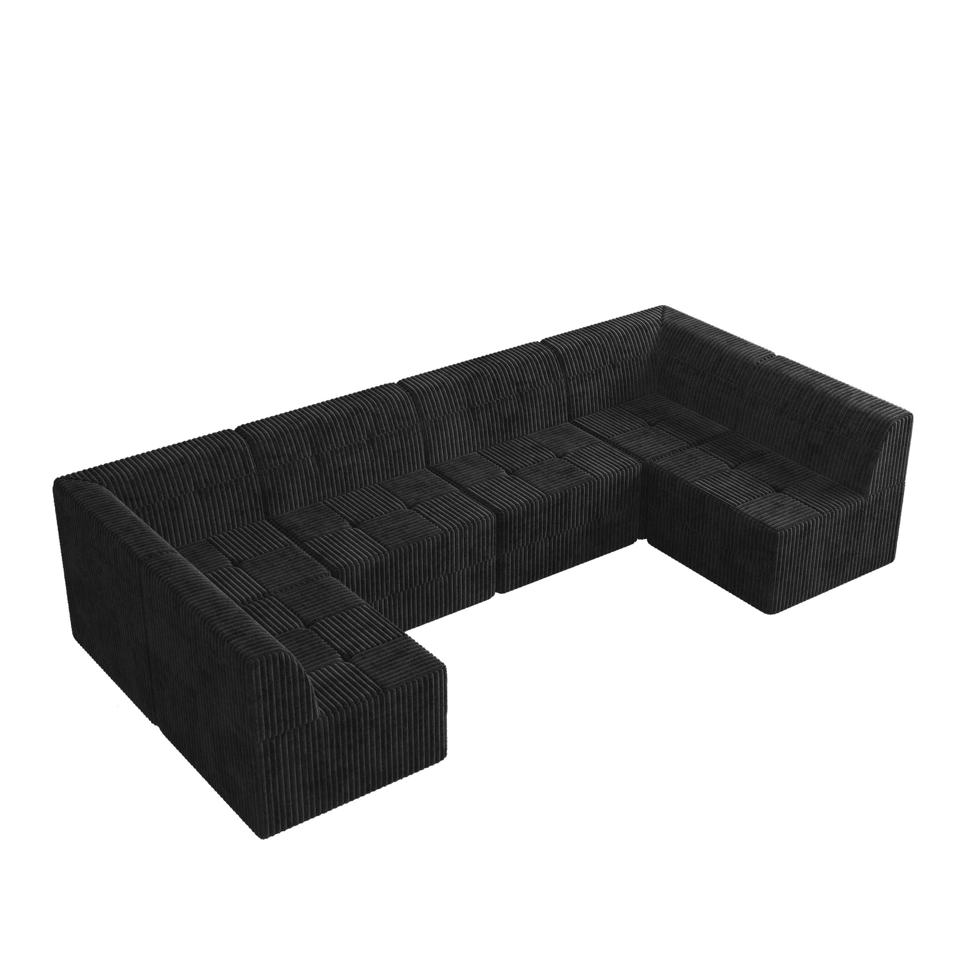 Black corduroy modular sectional sofa with tufted cushions modern living room furniture