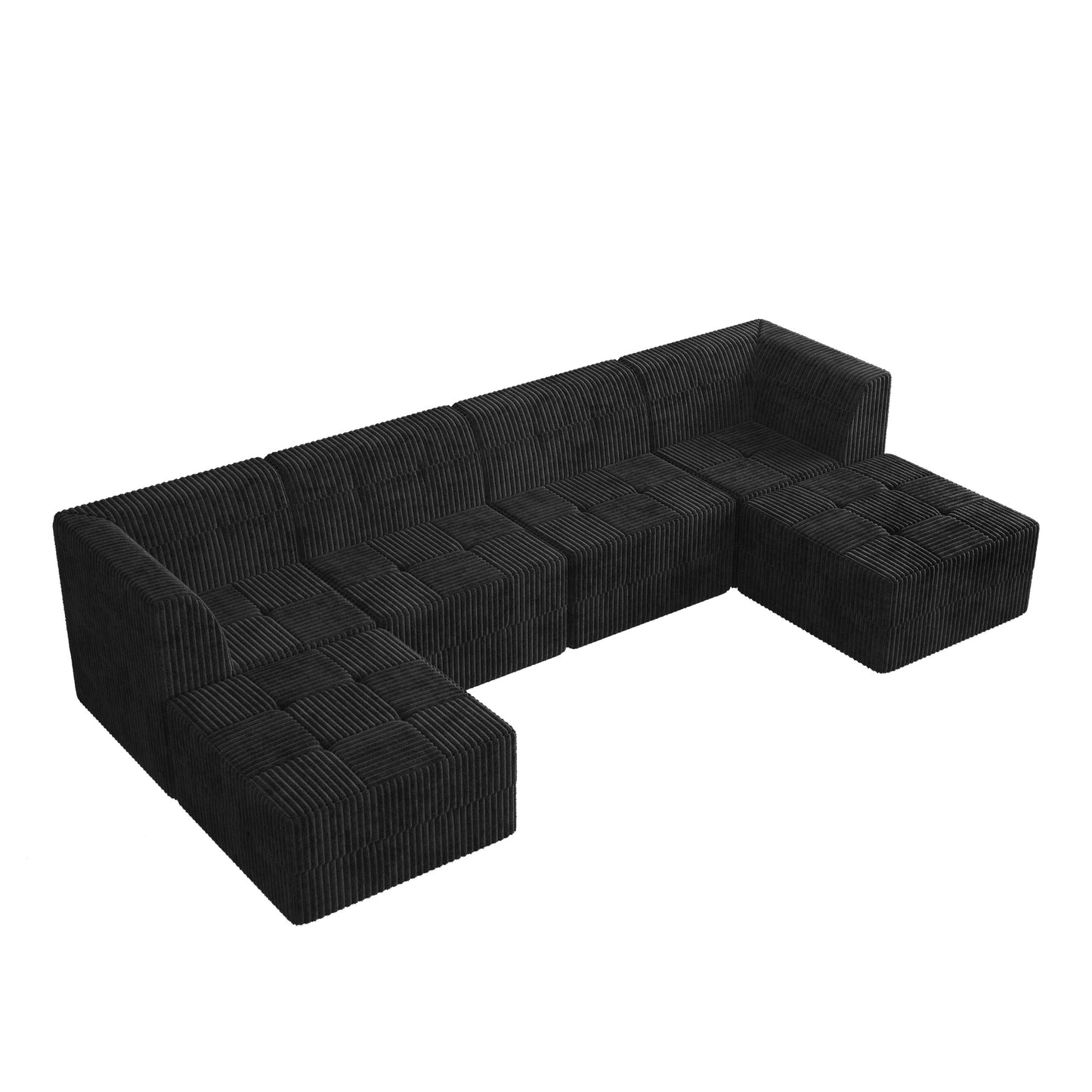 Black corduroy sectional sofa with tufted cushions perfect for modern living rooms