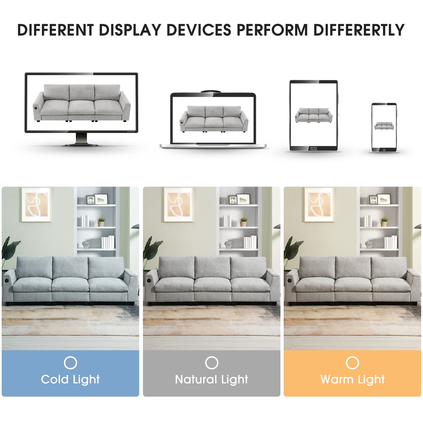 Grey fabric sectional sofa with plush cushions and modern design shown on a desktop monitor