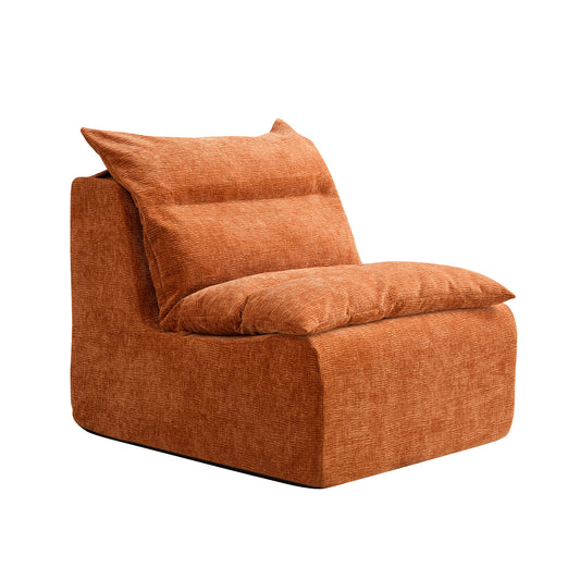 Orange textured fabric accent chair with plush cushions