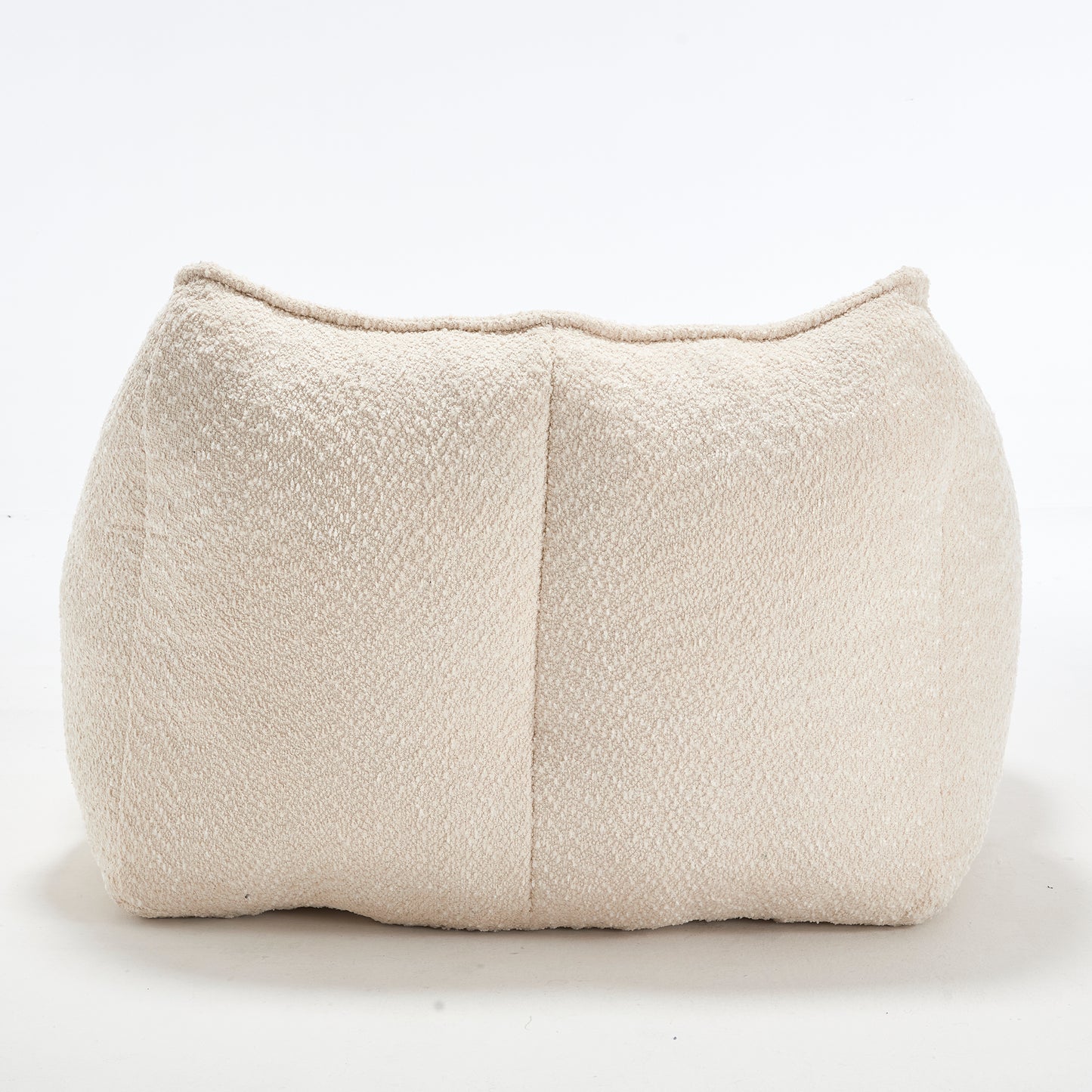 Cream boucle fabric ottoman with curved top and textured surface