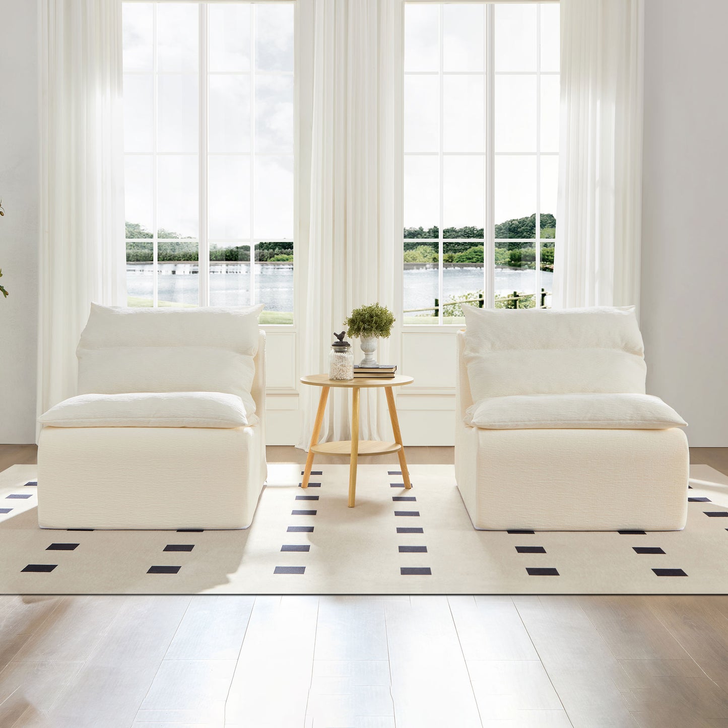 Cream boucle modular accent chair with plush cushioning