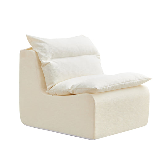 Cream boucle armchair with plush back and seat cushions modern accent chair