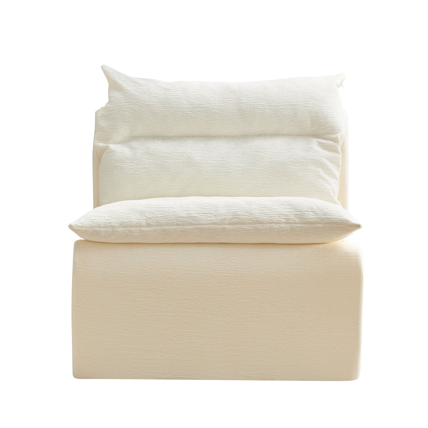 Cream textured accent chair with plush back and seat cushions perfect for small spaces