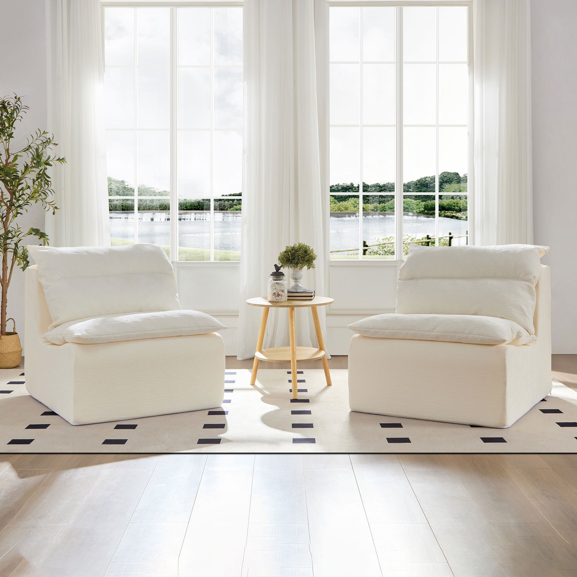 Plush cream accent chair with textured fabric featuring plush seat and back cushions for ultimate comfort