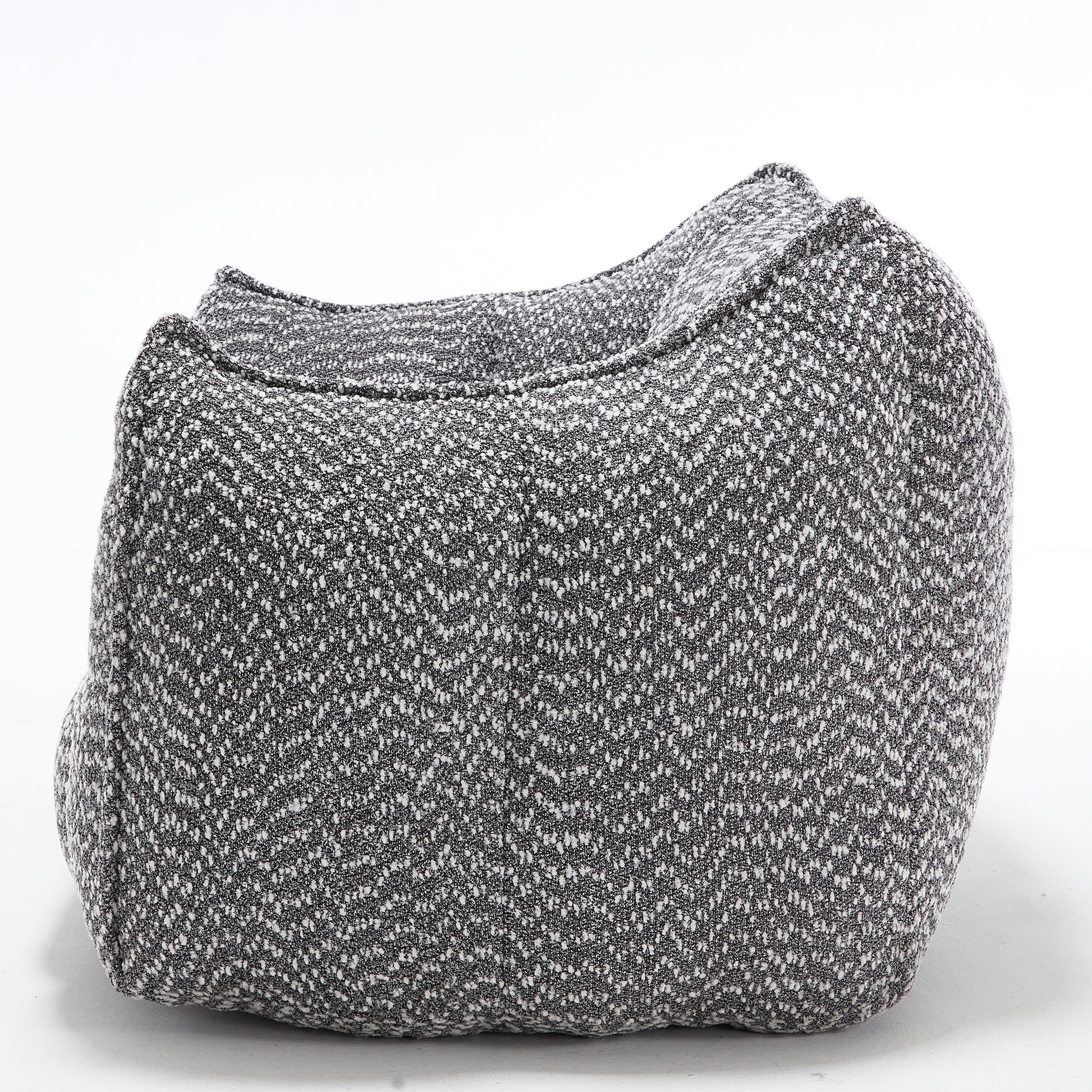 Textured grey and white woven pouf with a comfortable modern design