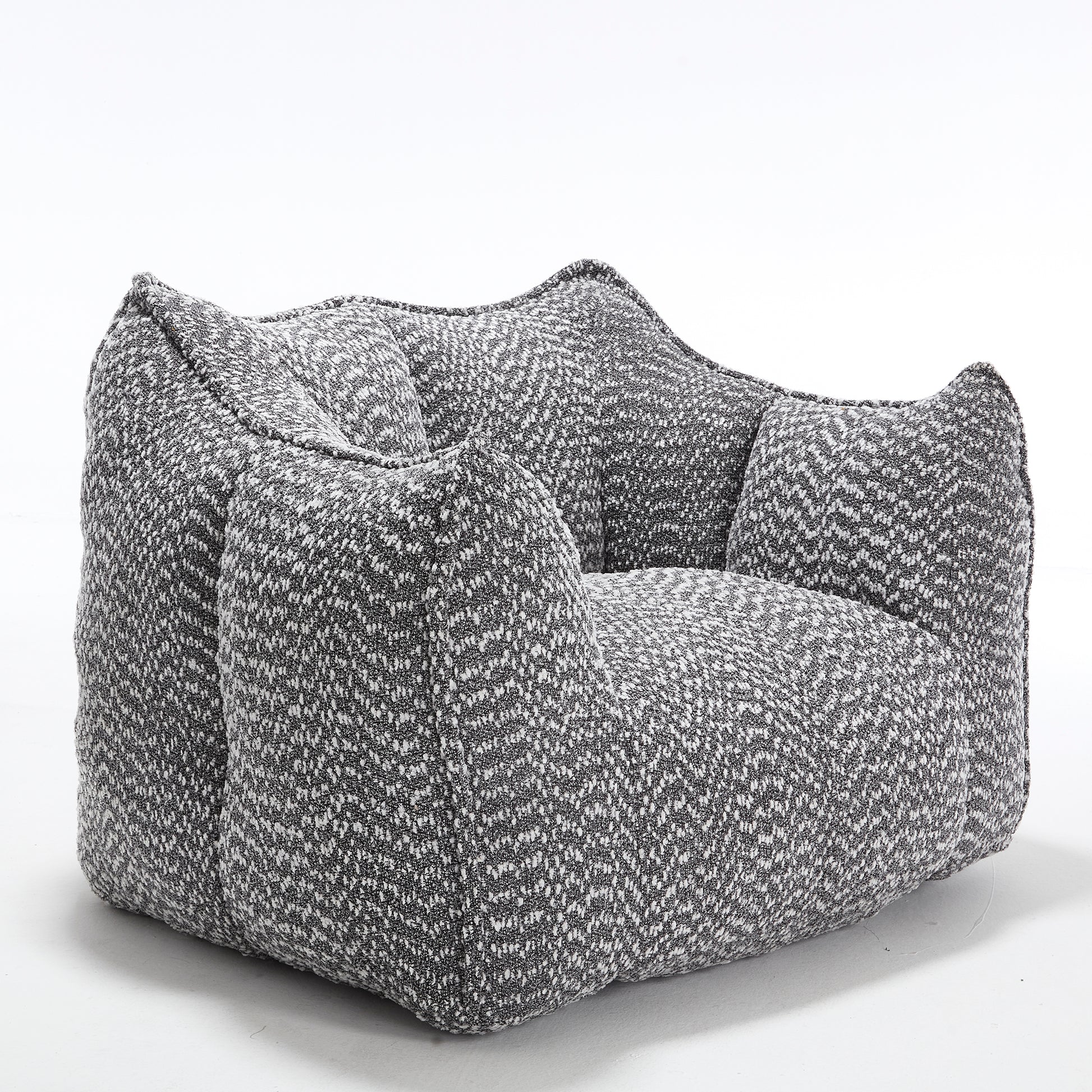 Textured grey and white bean bag armchair with plush cushioning for ultimate comfort