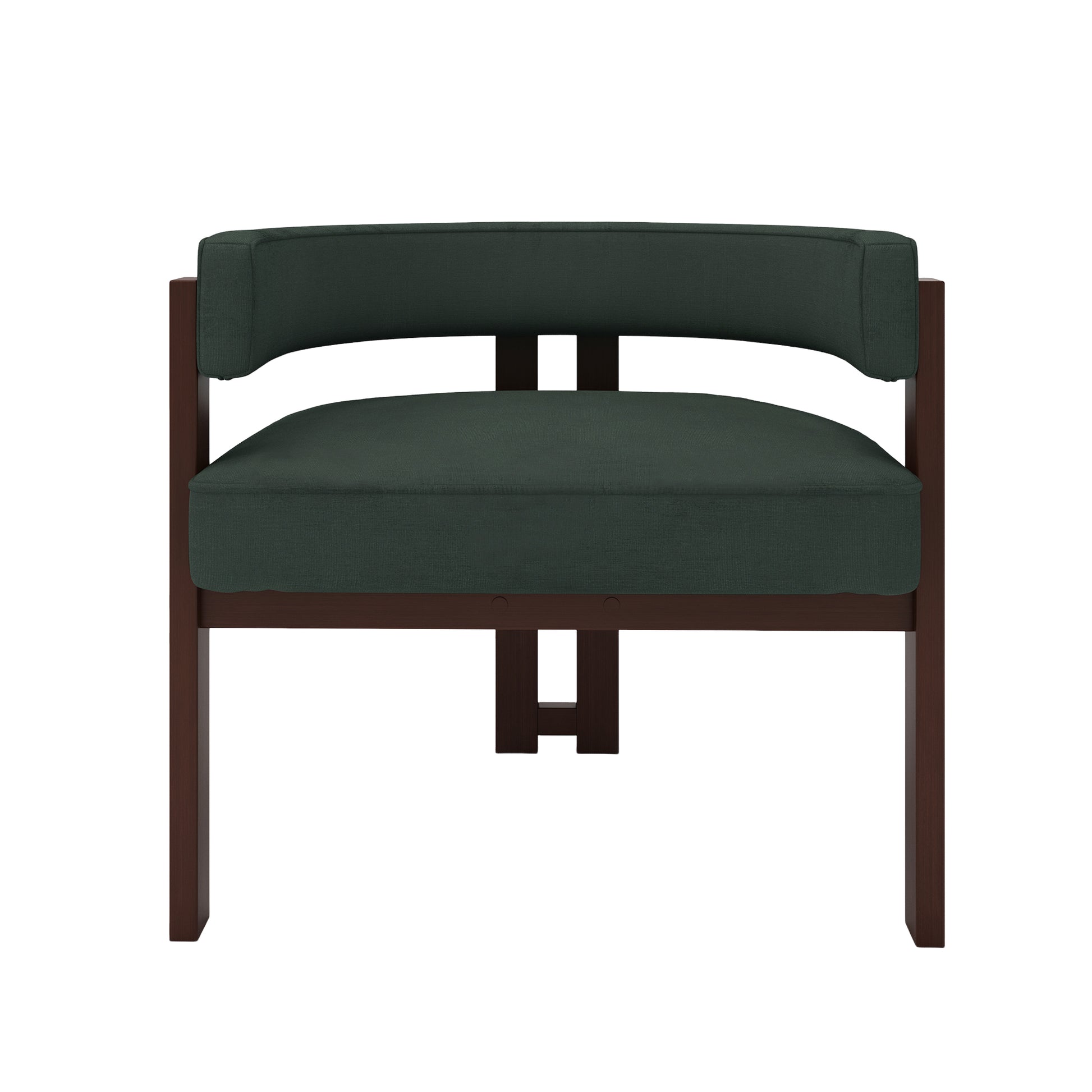 Dark green fabric armchair with dark wood frame modern design chair