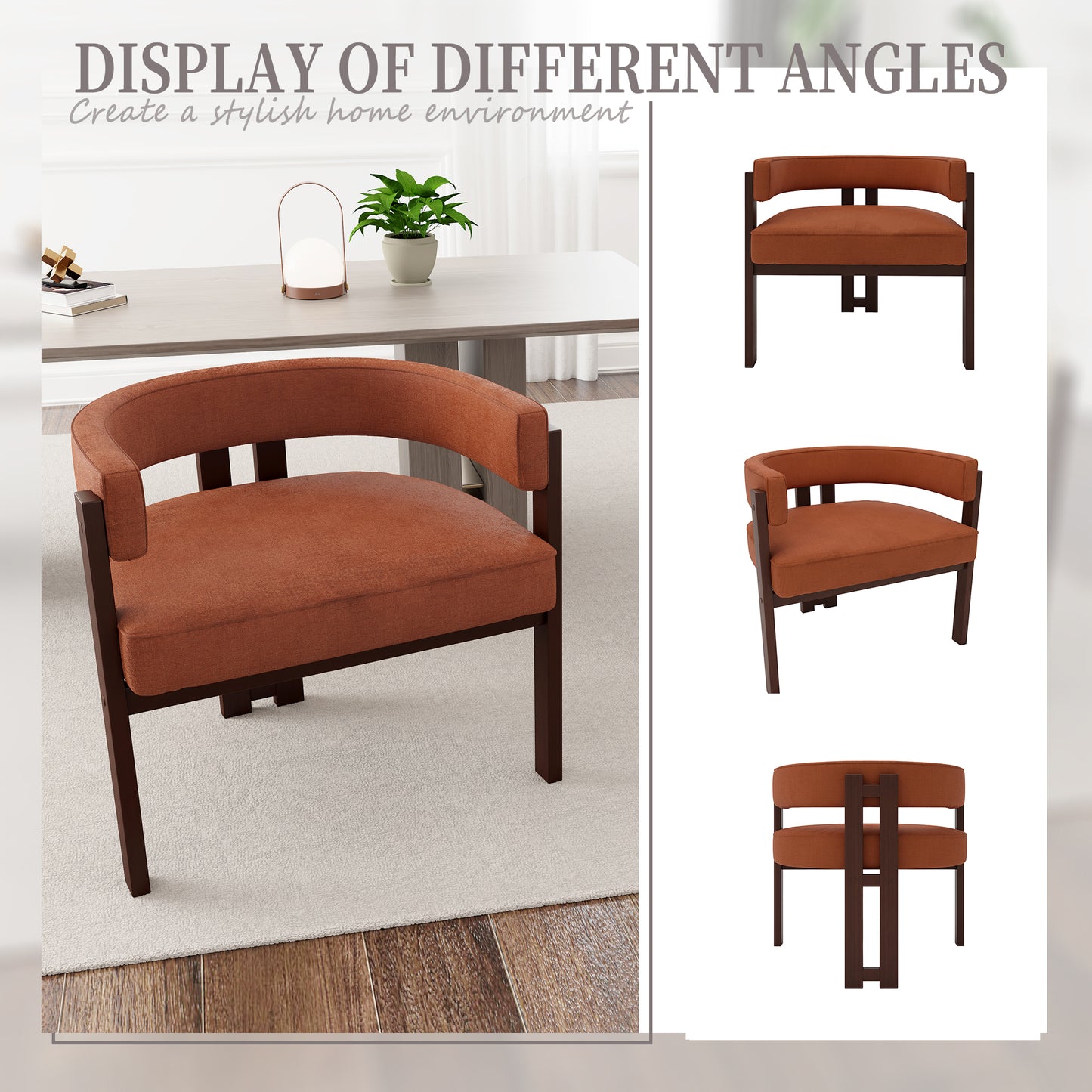 Terracotta upholstered armchair with dark wood frame modern design chair