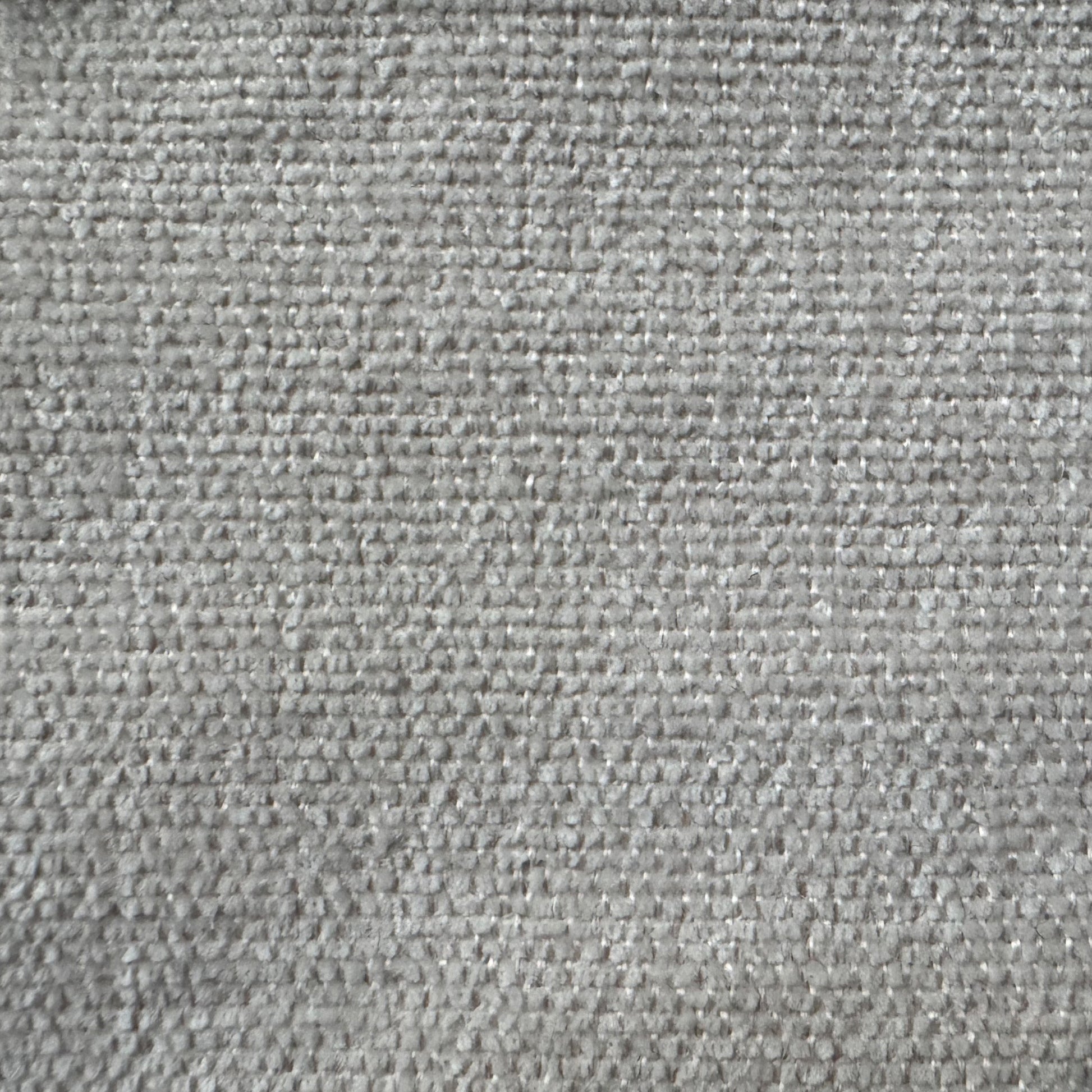 Closeup of a textured silver chenille fabric ideal for upholstery and soft furnishings