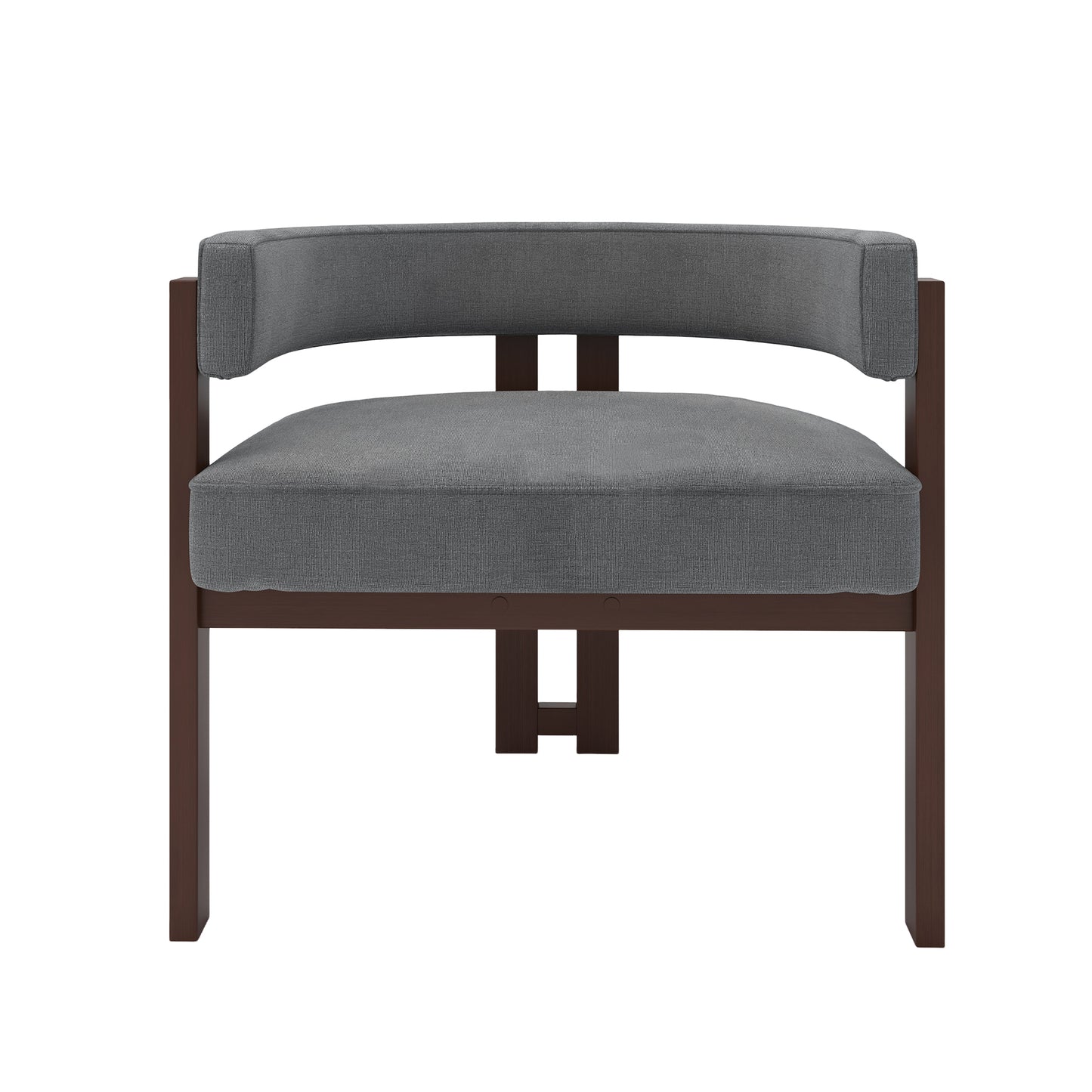 Modern grey upholstered armchair with dark wood frame comfortable accent chair