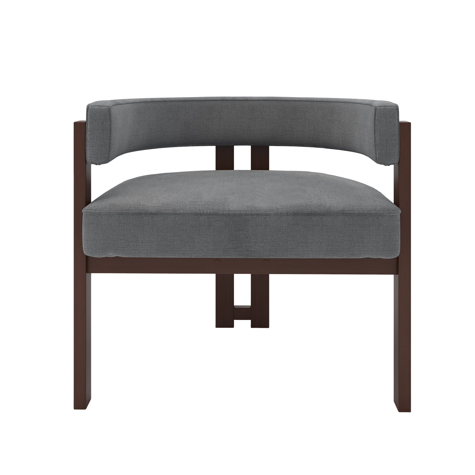 Modern grey upholstered armchair with dark wood frame comfortable accent chair