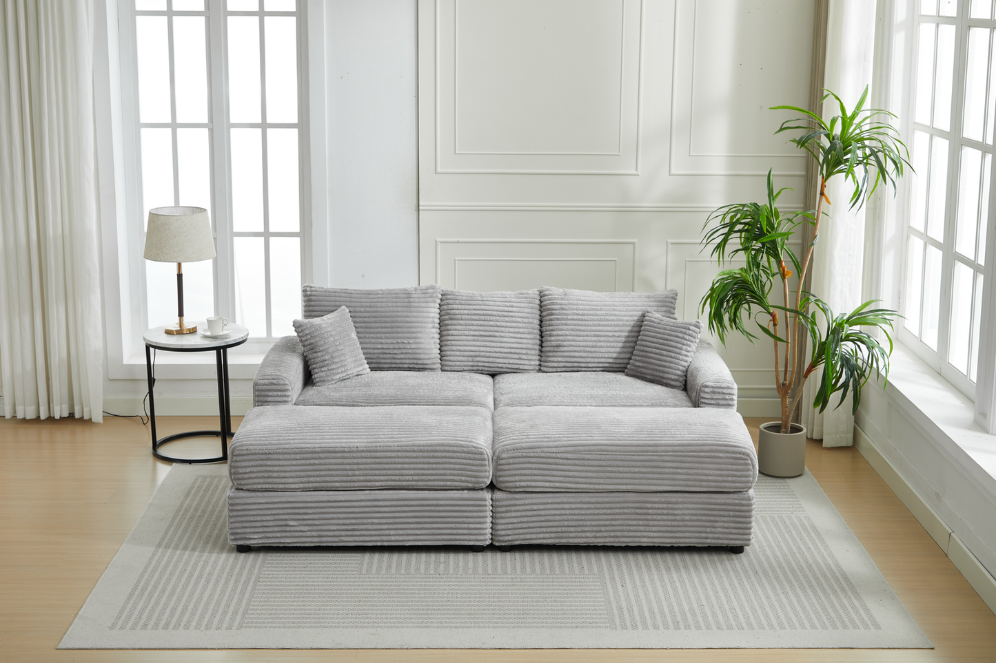 Plush grey corduroy sectional sofa with chaise perfect for modern living rooms