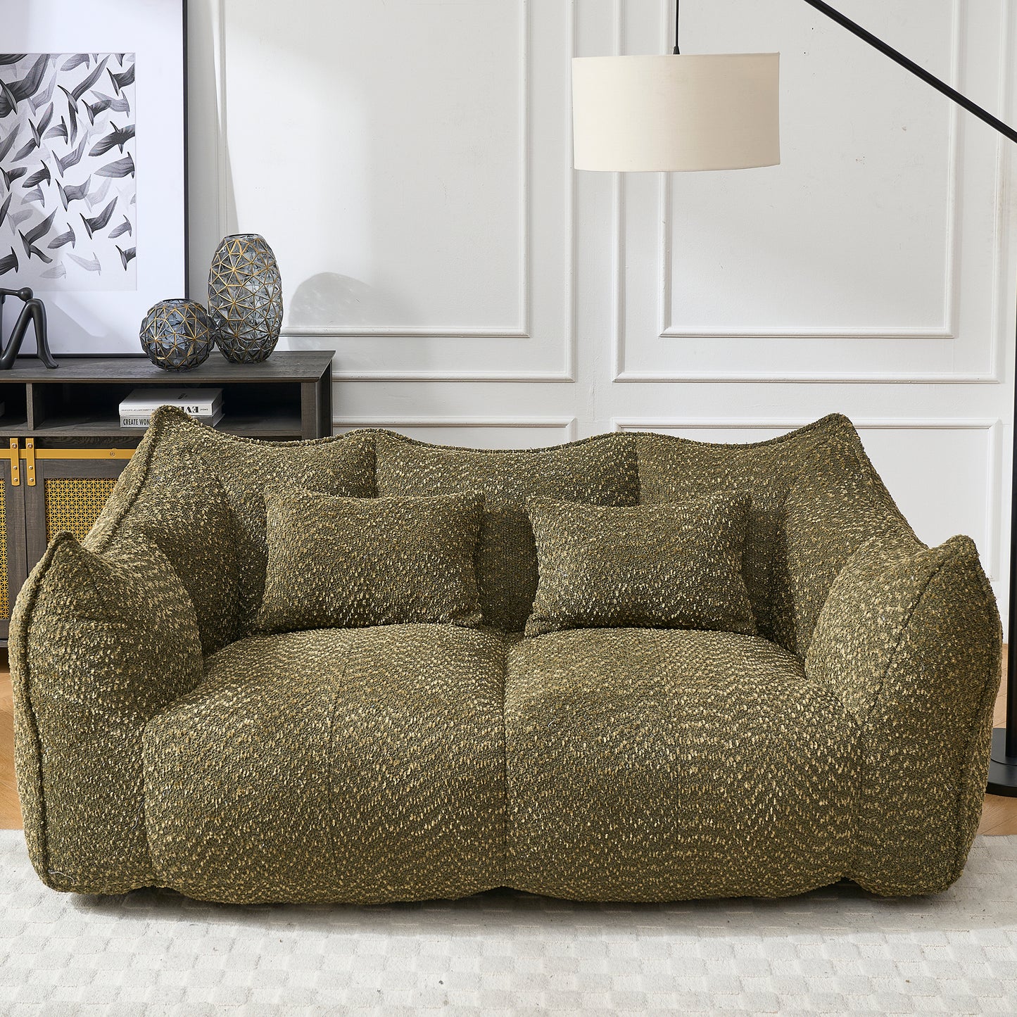 Textured olive green modular sofa with plush cushions ideal for modern living rooms