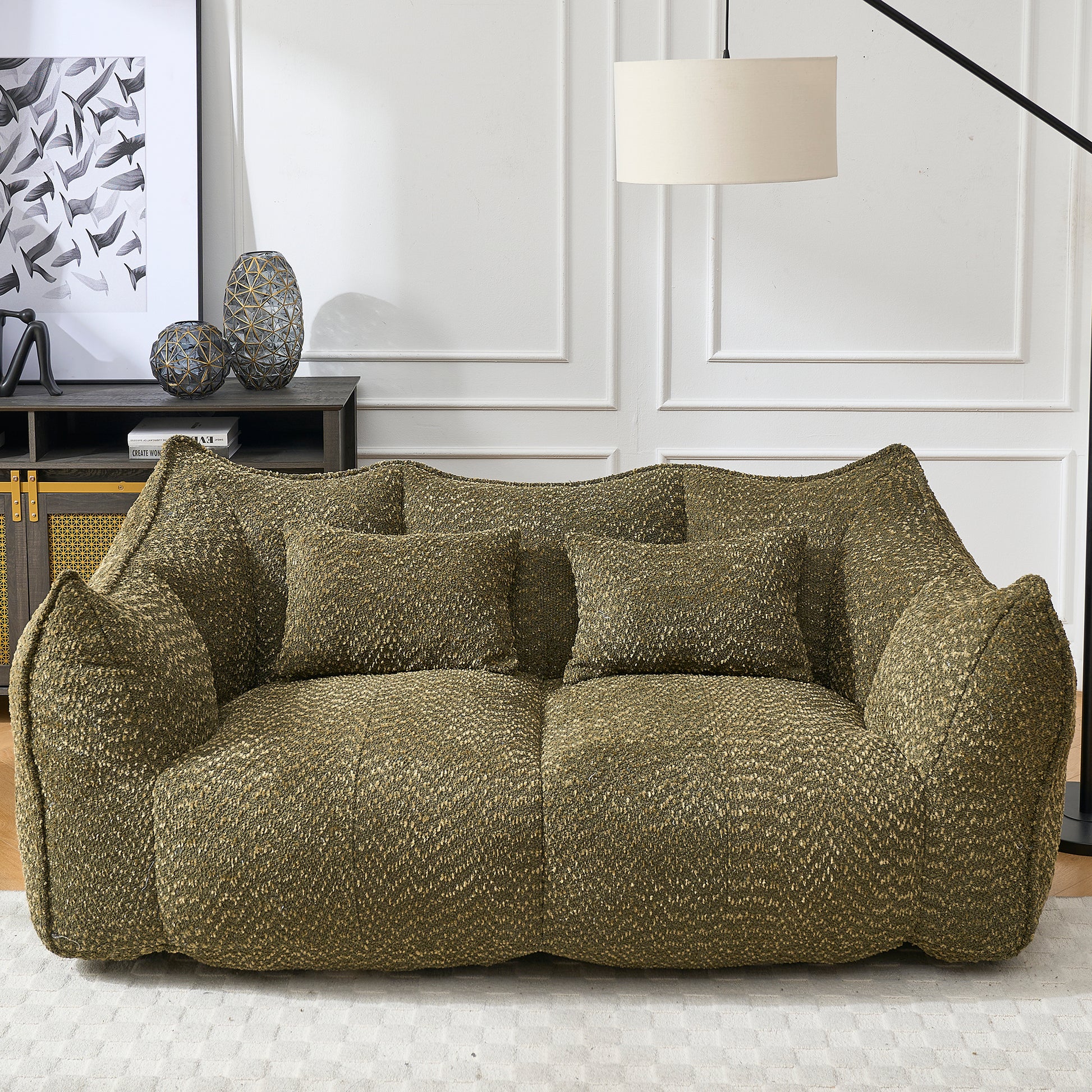 Textured olive green modular sofa with plush cushions ideal for modern living rooms