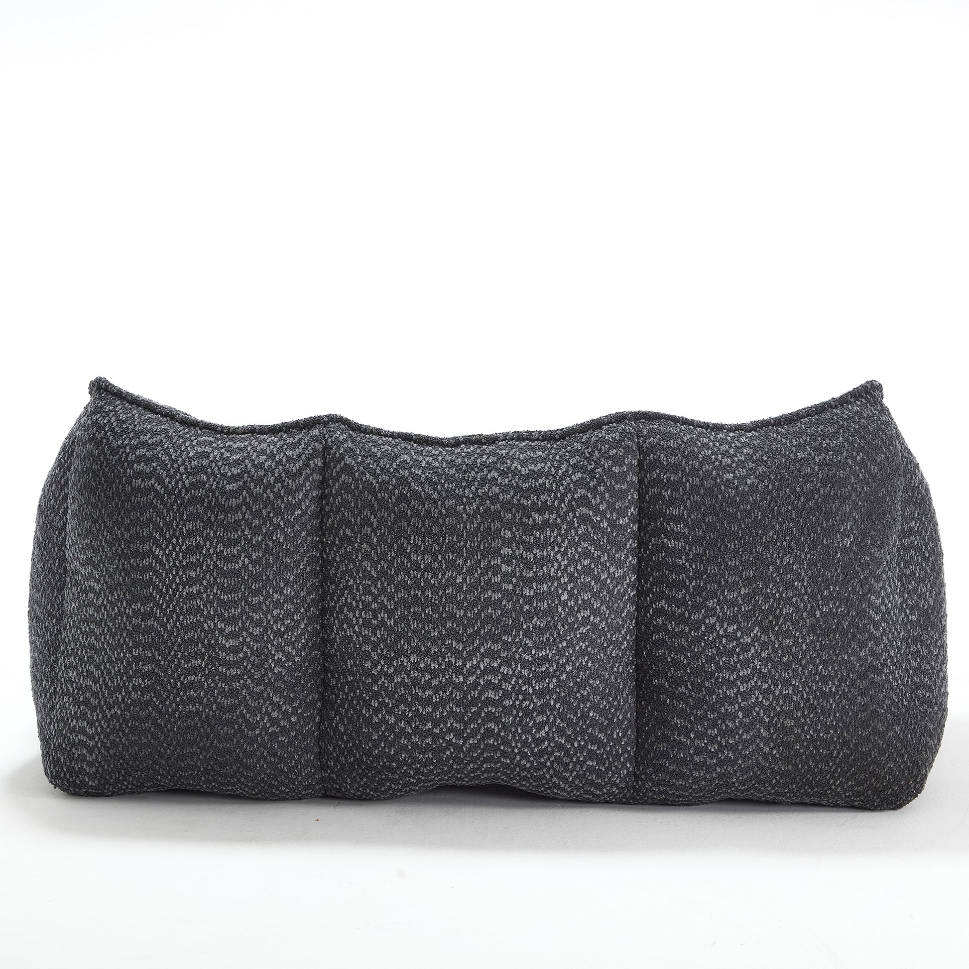 Dark grey textured bean bag ottoman with three distinct cushioned segments