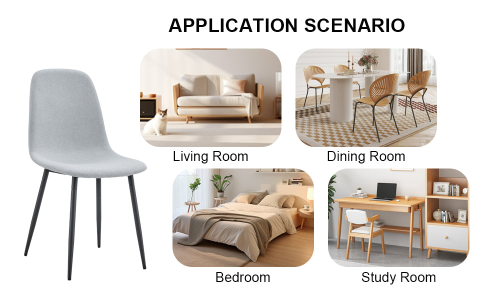 Light gray upholstered chair with black metal legs modern design
