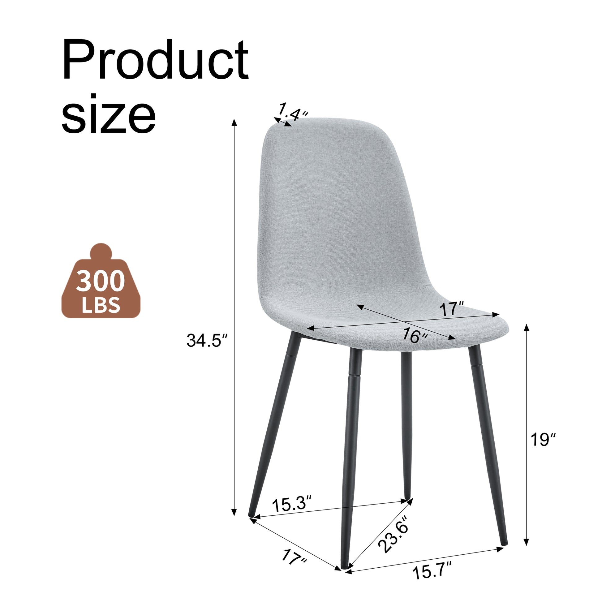 Light grey upholstered dining chair with black metal legs  lb capacity