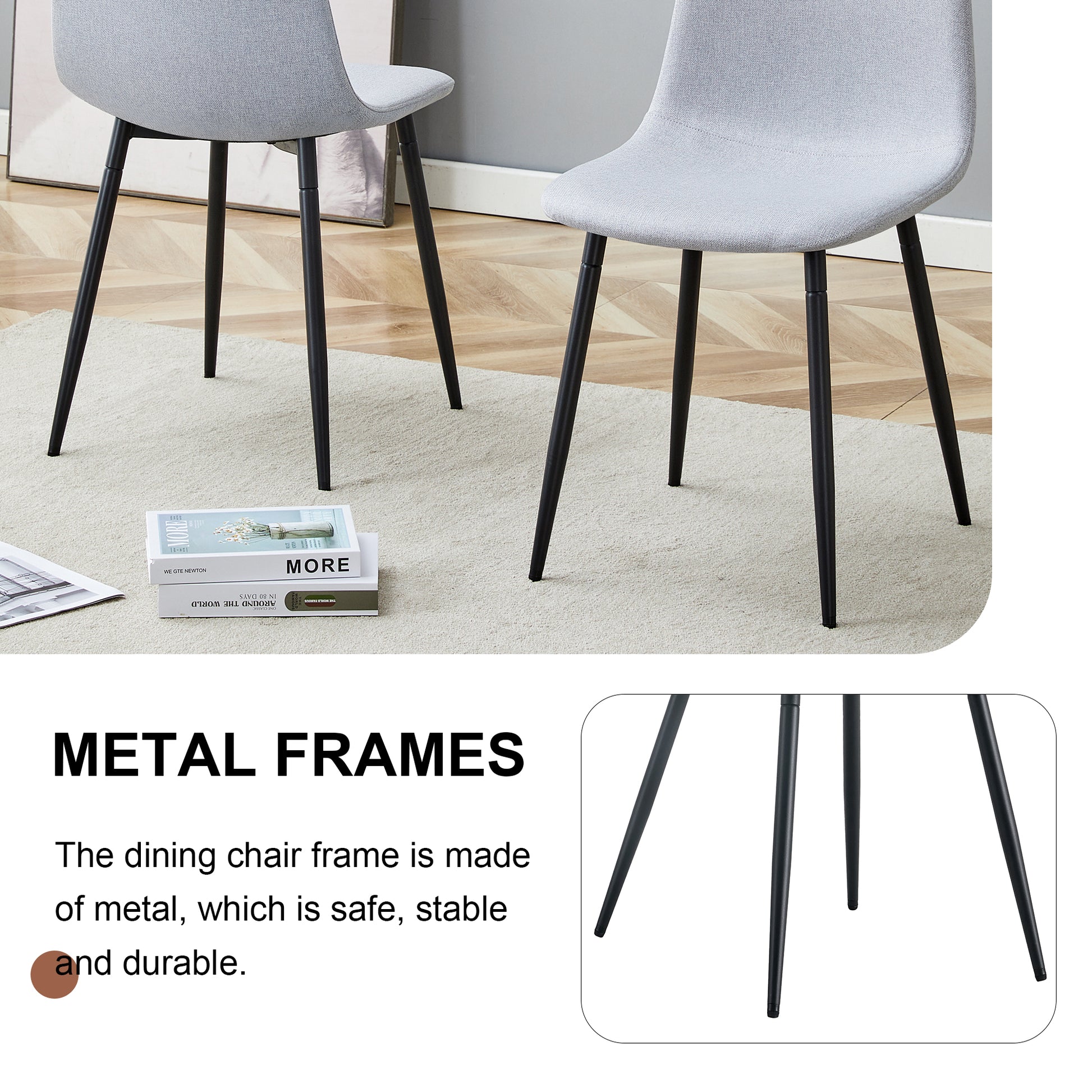 Closeup of sturdy black metal dining chair frames highlighting durability