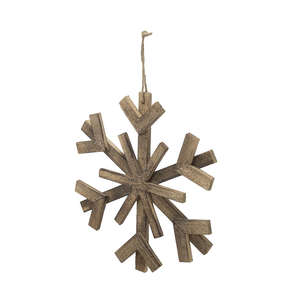 Rustic wooden snowflake ornament with twine hanger perfect for winter decor
