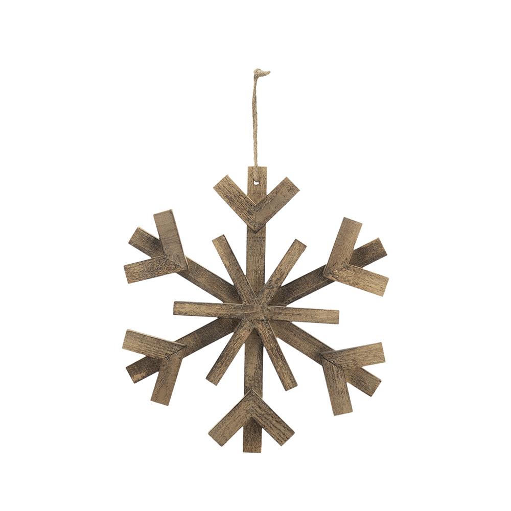 Rustic wooden snowflake ornament with twine hanger perfect for winter decor