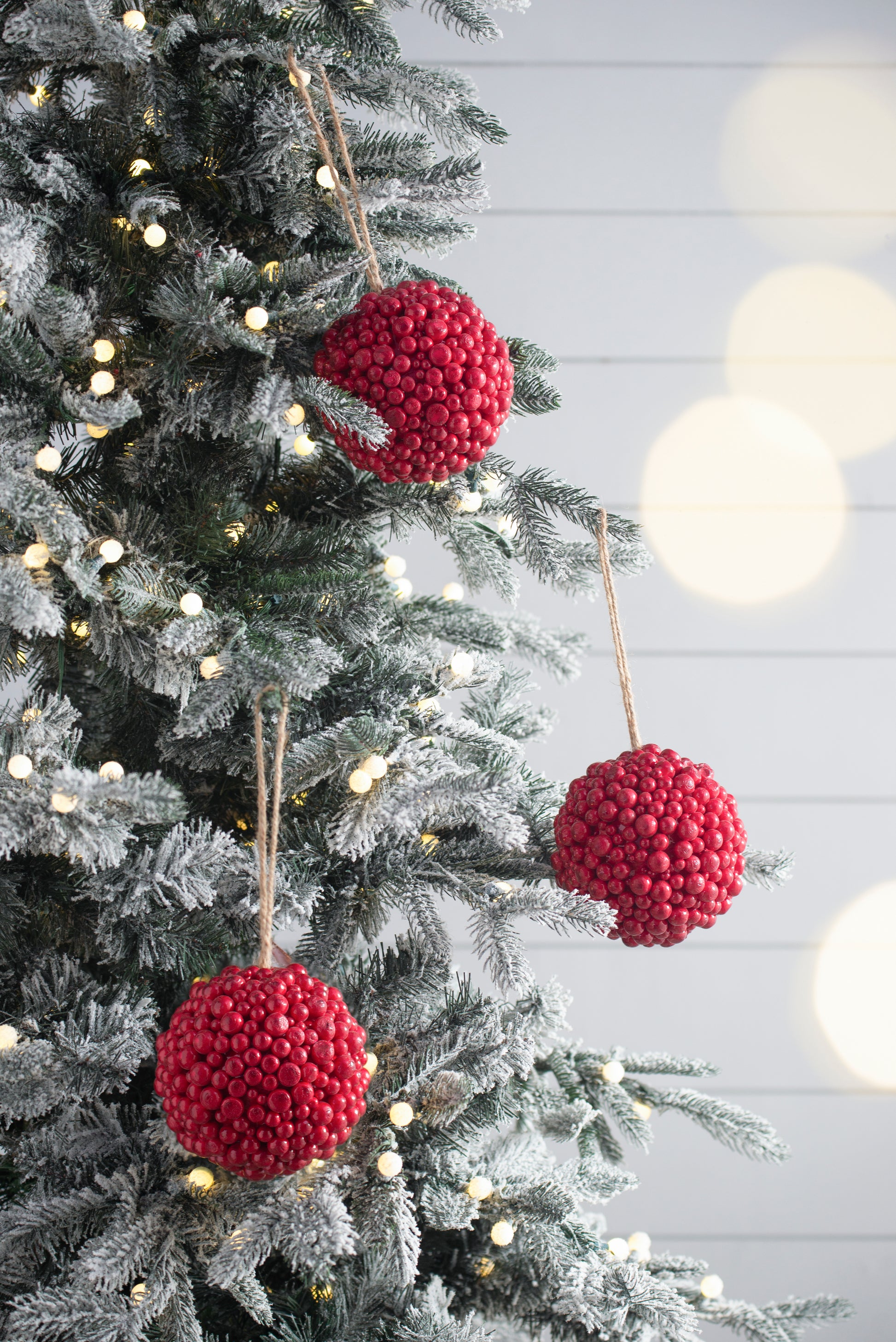 Red berry Christmas ornaments with burlap hanging string decorative holiday accent