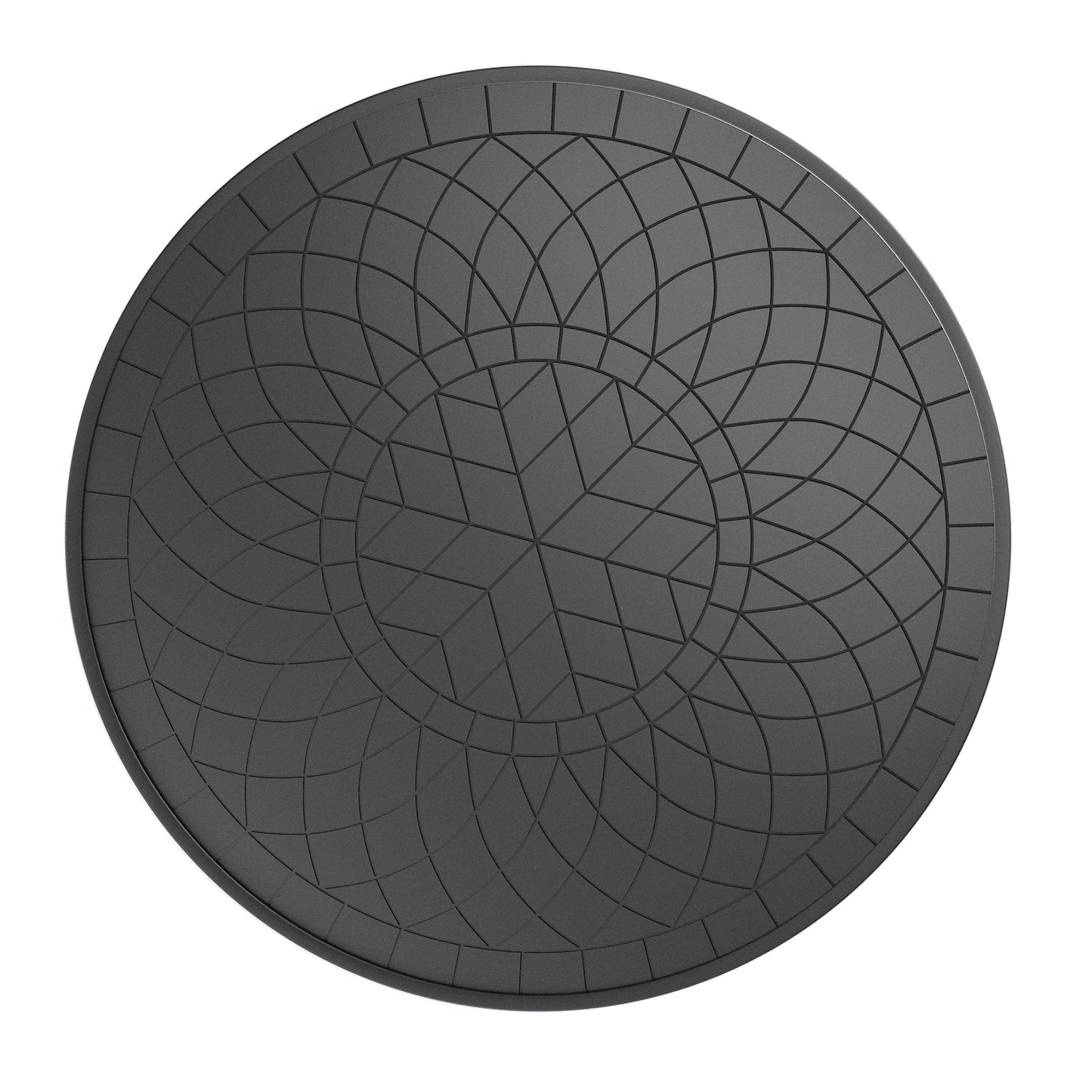 Dark gray round balance board with intricate geometric pattern
