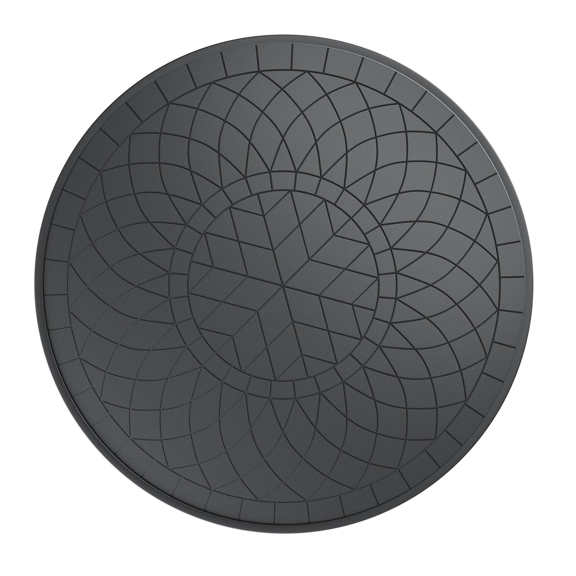 Dark gray round balance board with intricate geometric pattern