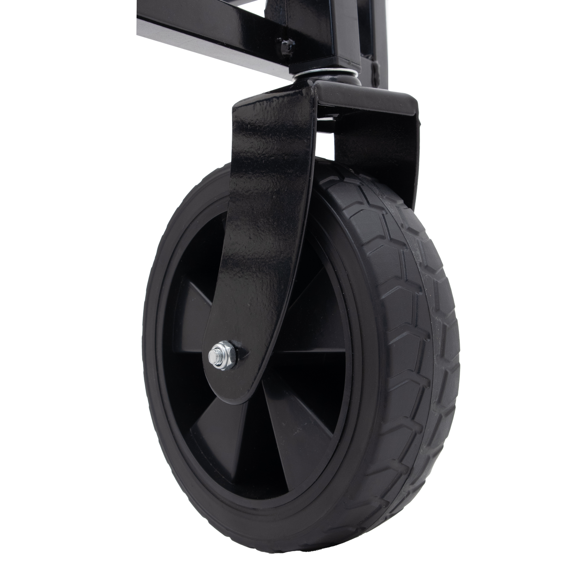 Heavyduty black tire with textured tread and black wheel rim essential for any wagon