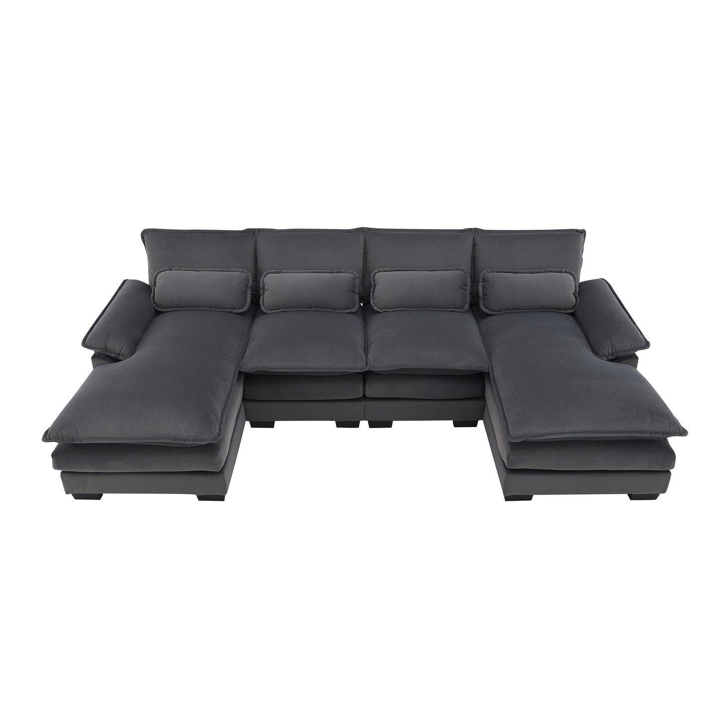 Spacious charcoal grey velvet sectional sofa with chaise lounges on both ends