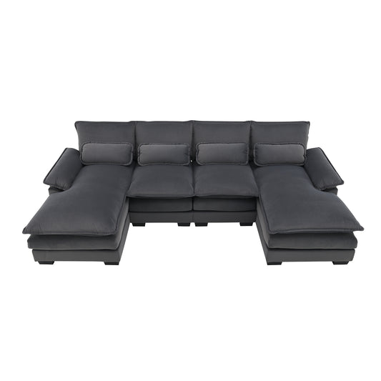 Plush grey velvet sectional sofa with deep seating and chaise lounges ideal for spacious living rooms