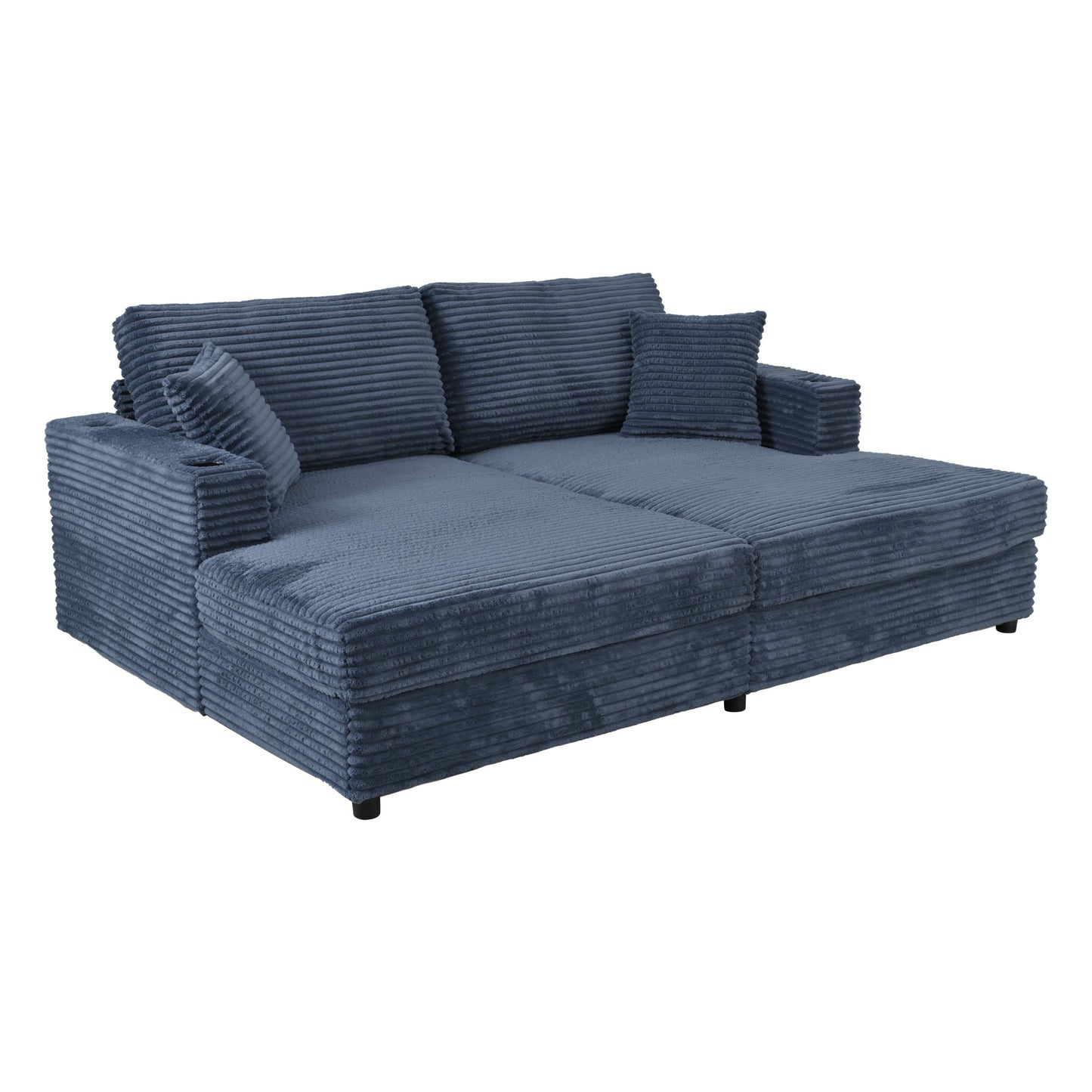 Blue corduroy sectional sofa with chaise perfect for modern living rooms