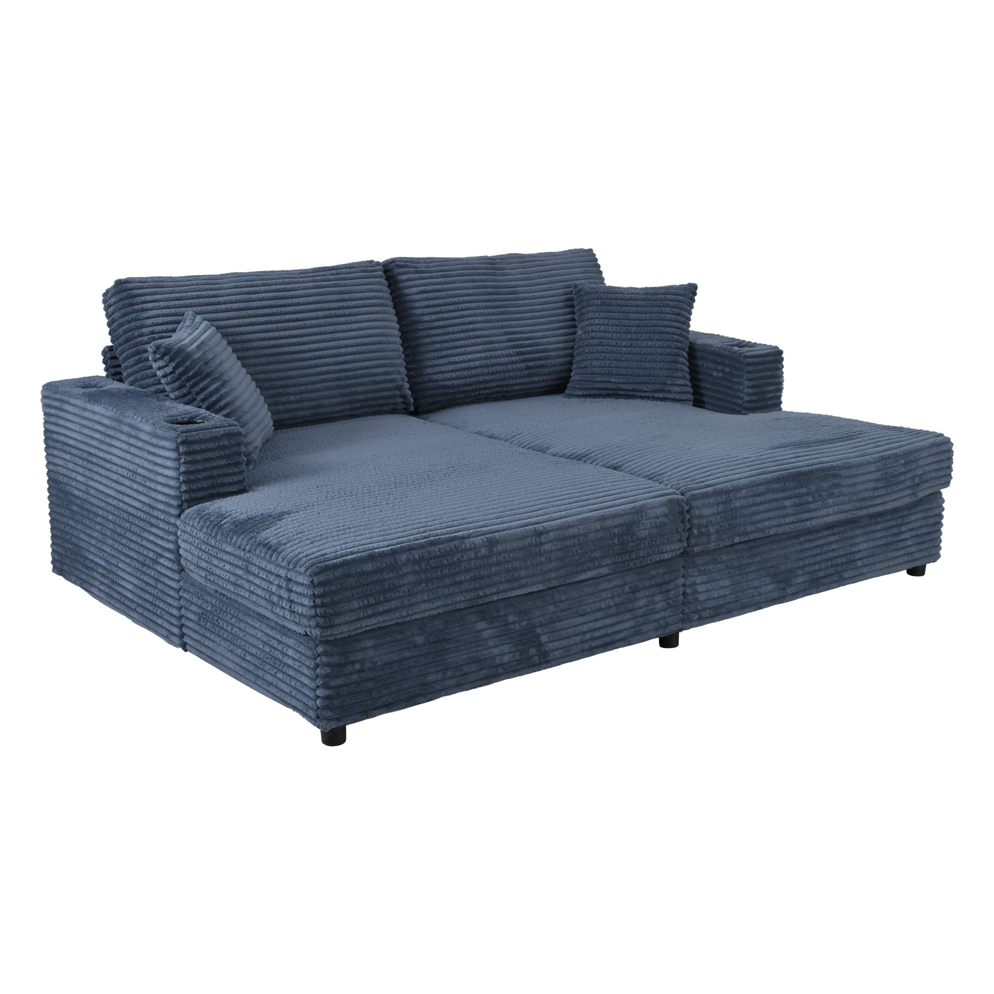 Blue corduroy sectional sofa with chaise perfect for modern living rooms