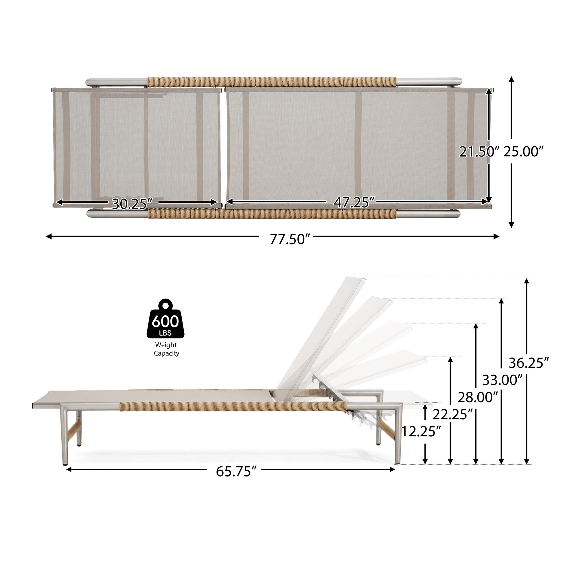 Gray outdoor chaise lounge with adjustable back  lbs capacity