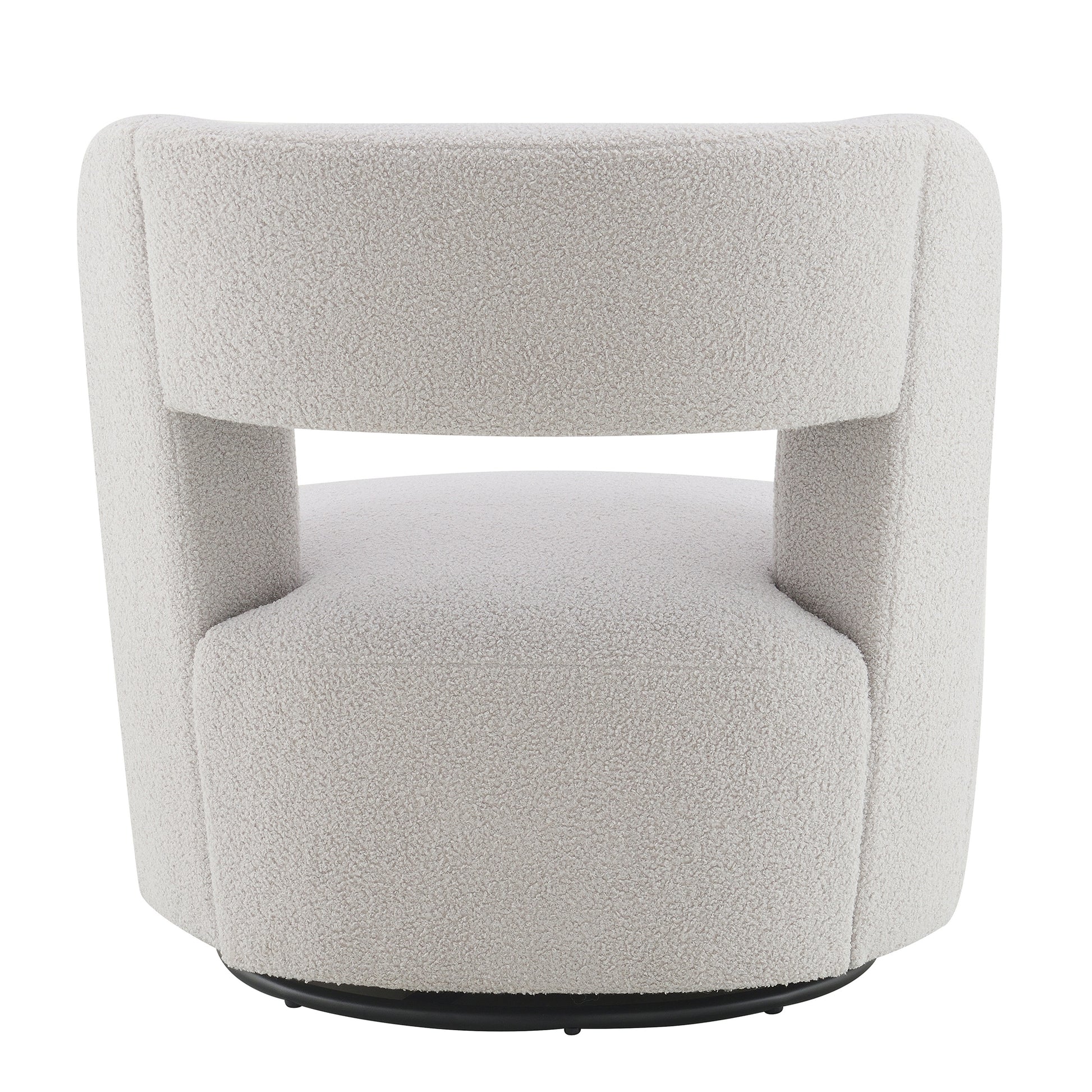 Cream boucle swivel accent chair with plush textured upholstery and black base