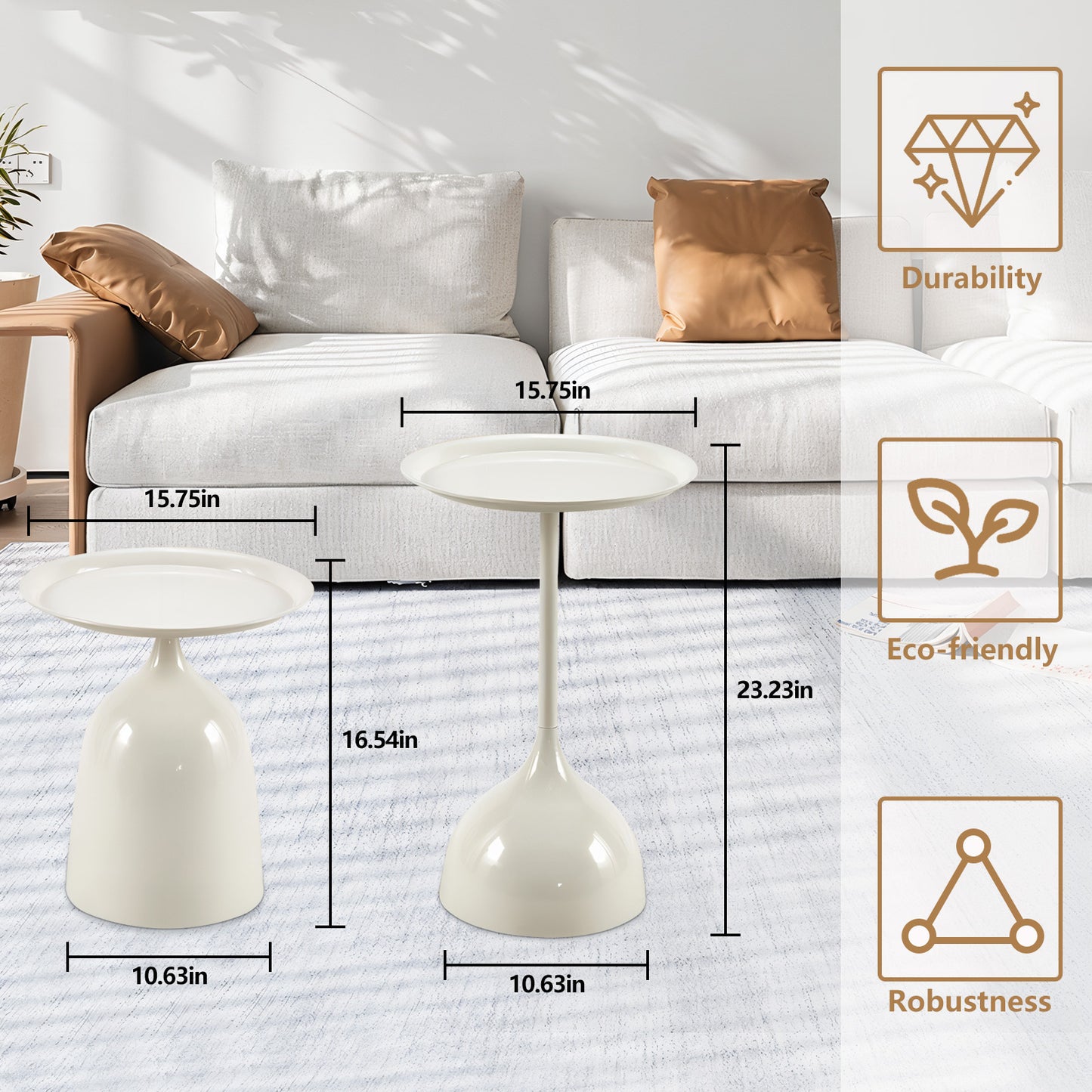 Creamy white round accent table with tapered base perfect for small spaces