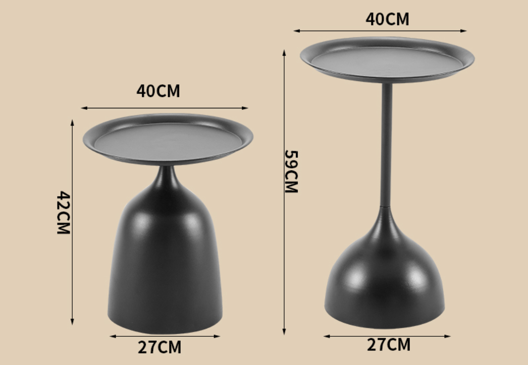 Black metal side table with tray top cm diameter cm height