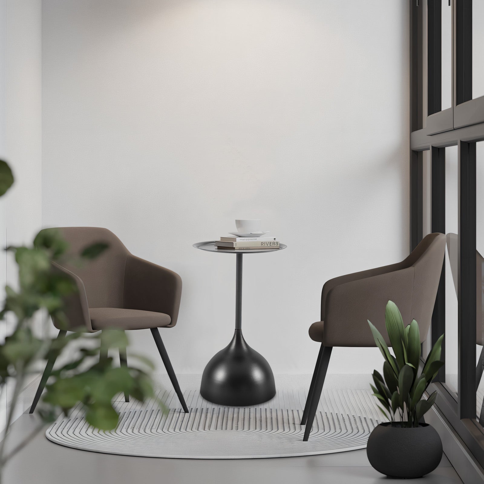 Plush brown accent chair with black legs and upholstered arms ideal for modern living spaces