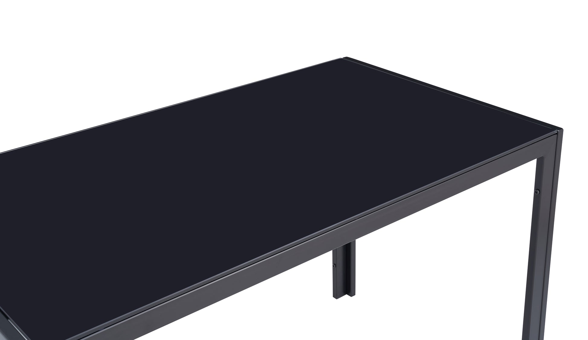 Black glass top coffee table with metal frame