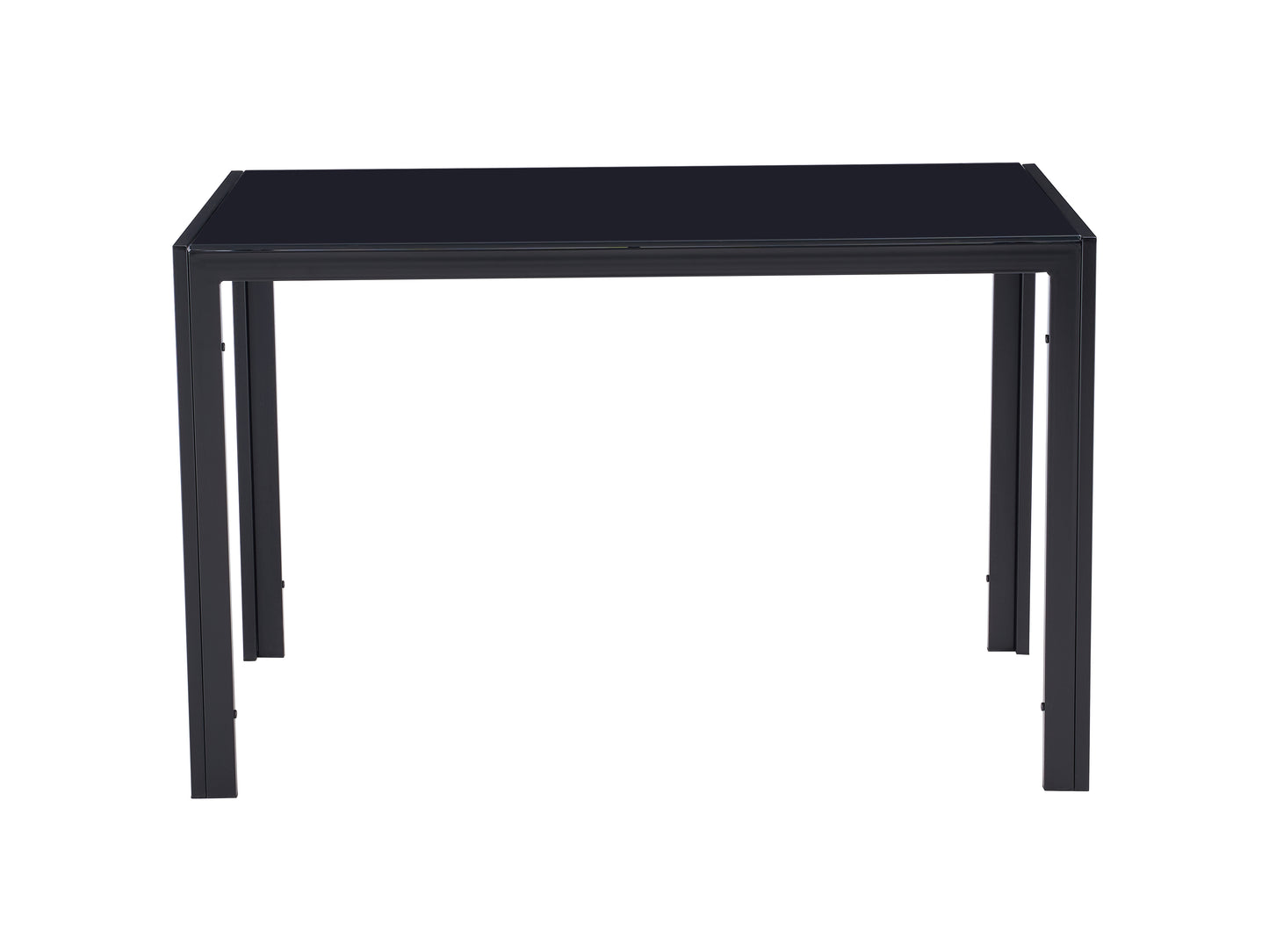 Black glass dining table with metal frame