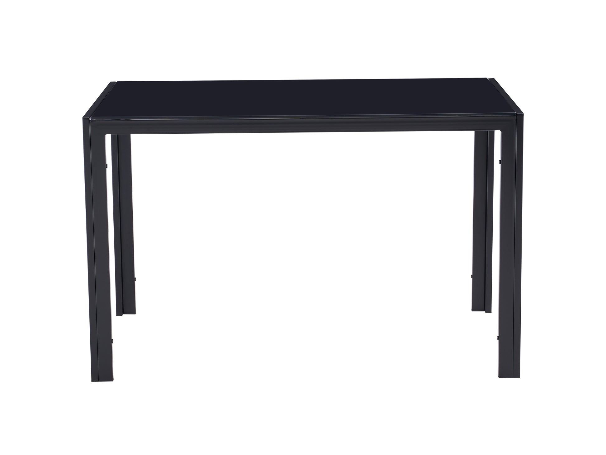 Black glass dining table with metal frame