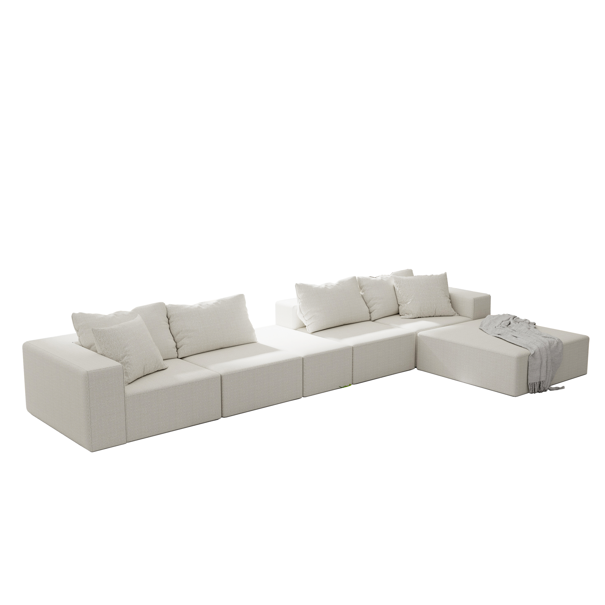 Sectional sofa in textured beige fabric with plush cushions perfect for modern living rooms