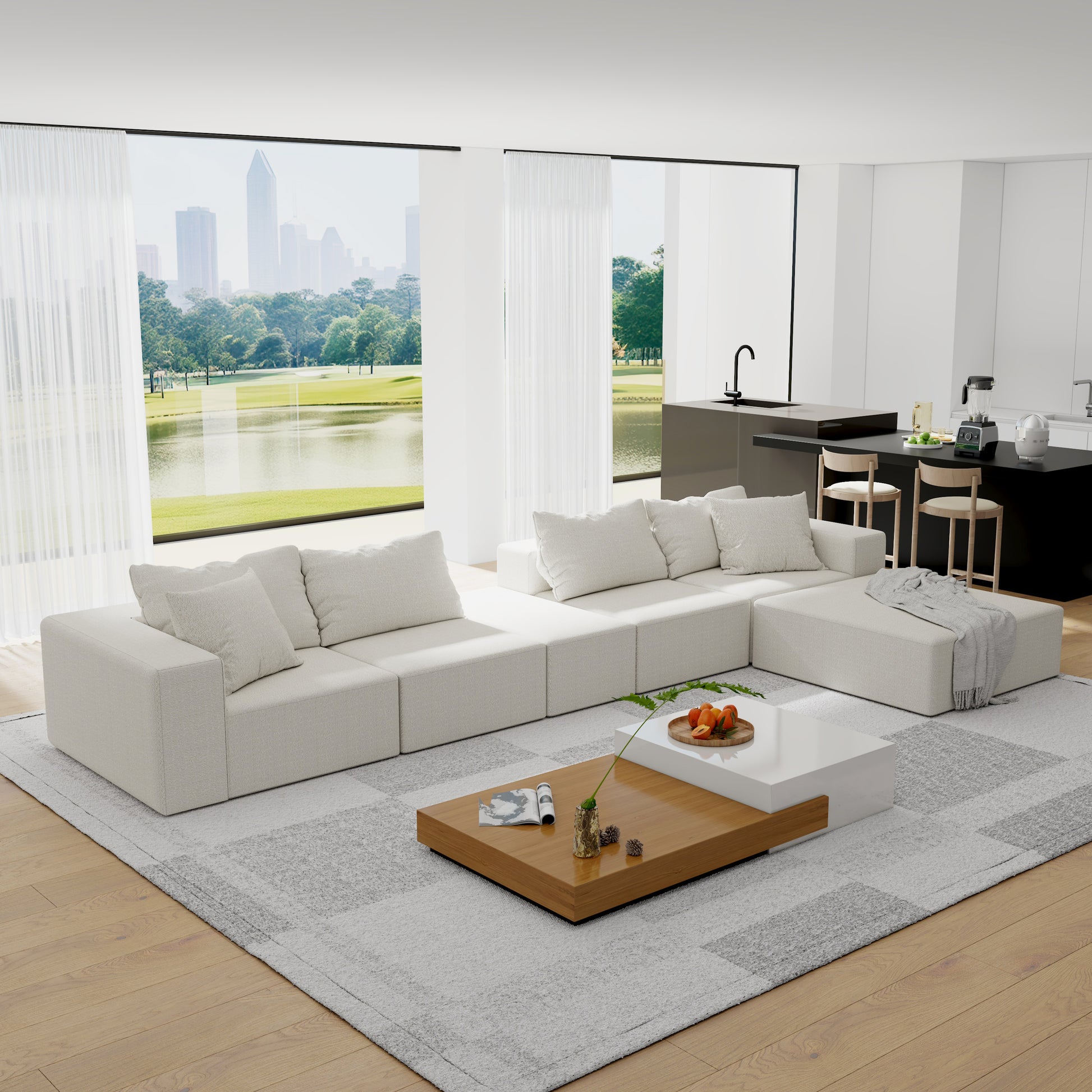 Cream modular sectional sofa with plush cushions perfect for a modern living room setting