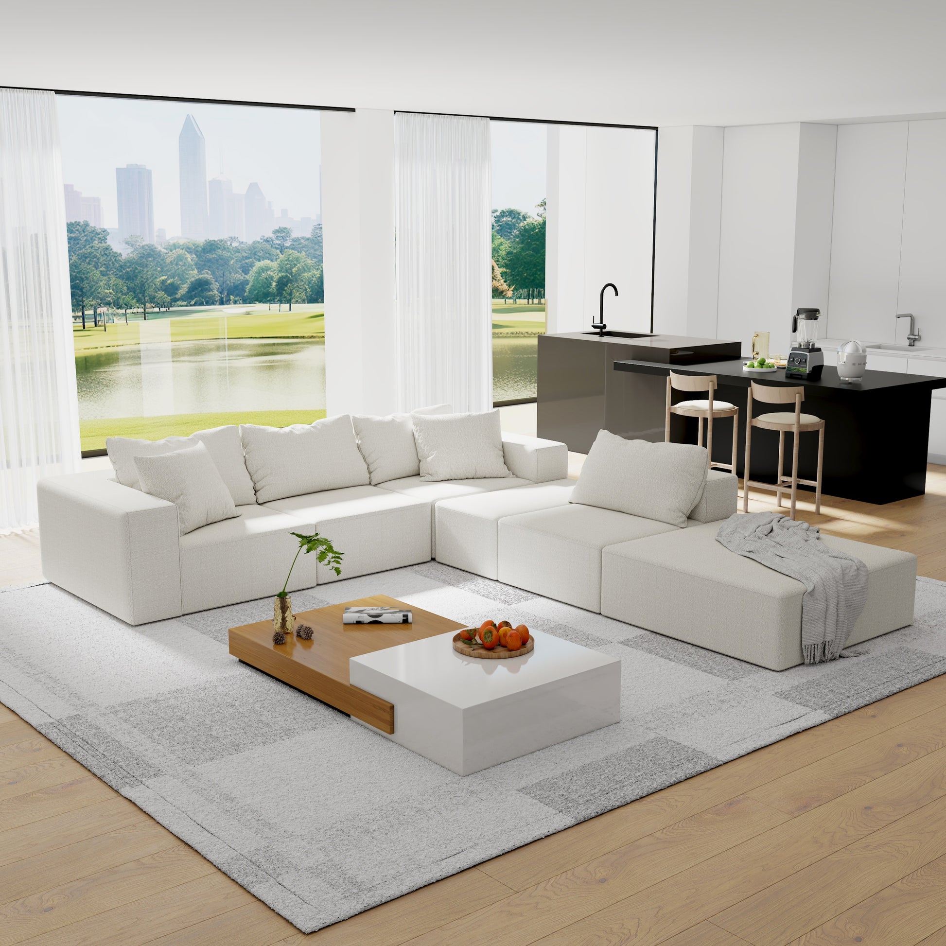 Plush modular white sofa set with deep seats perfect for a modern living room