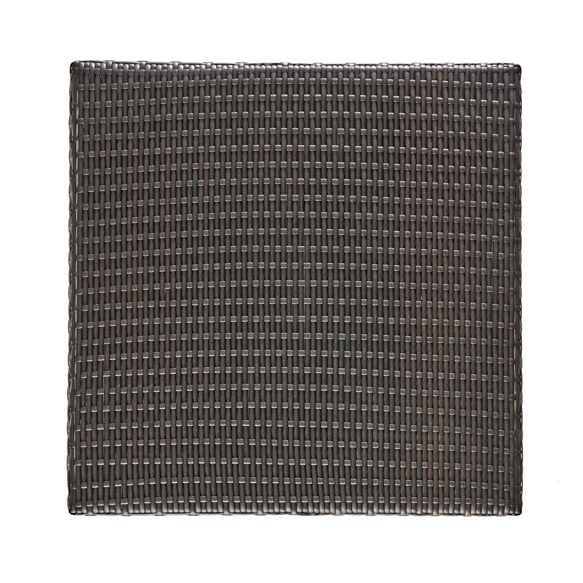 Dark brown synthetic rattan square placemat with tight weave detail