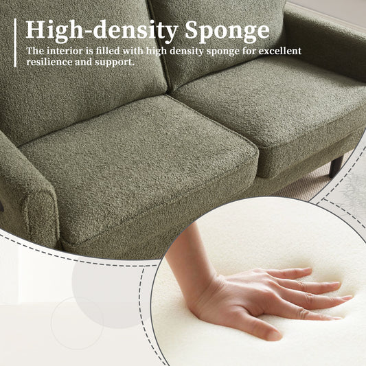 Green textured couch featuring highdensity sponge for comfort