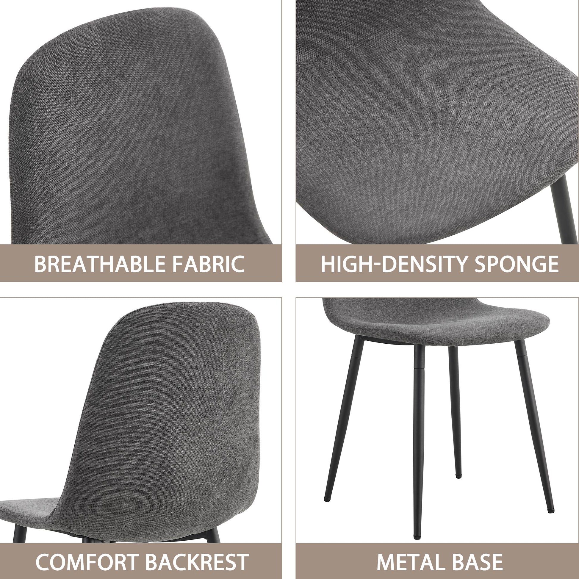 Closeup of dark gray breathable fabric on a modern dining chair