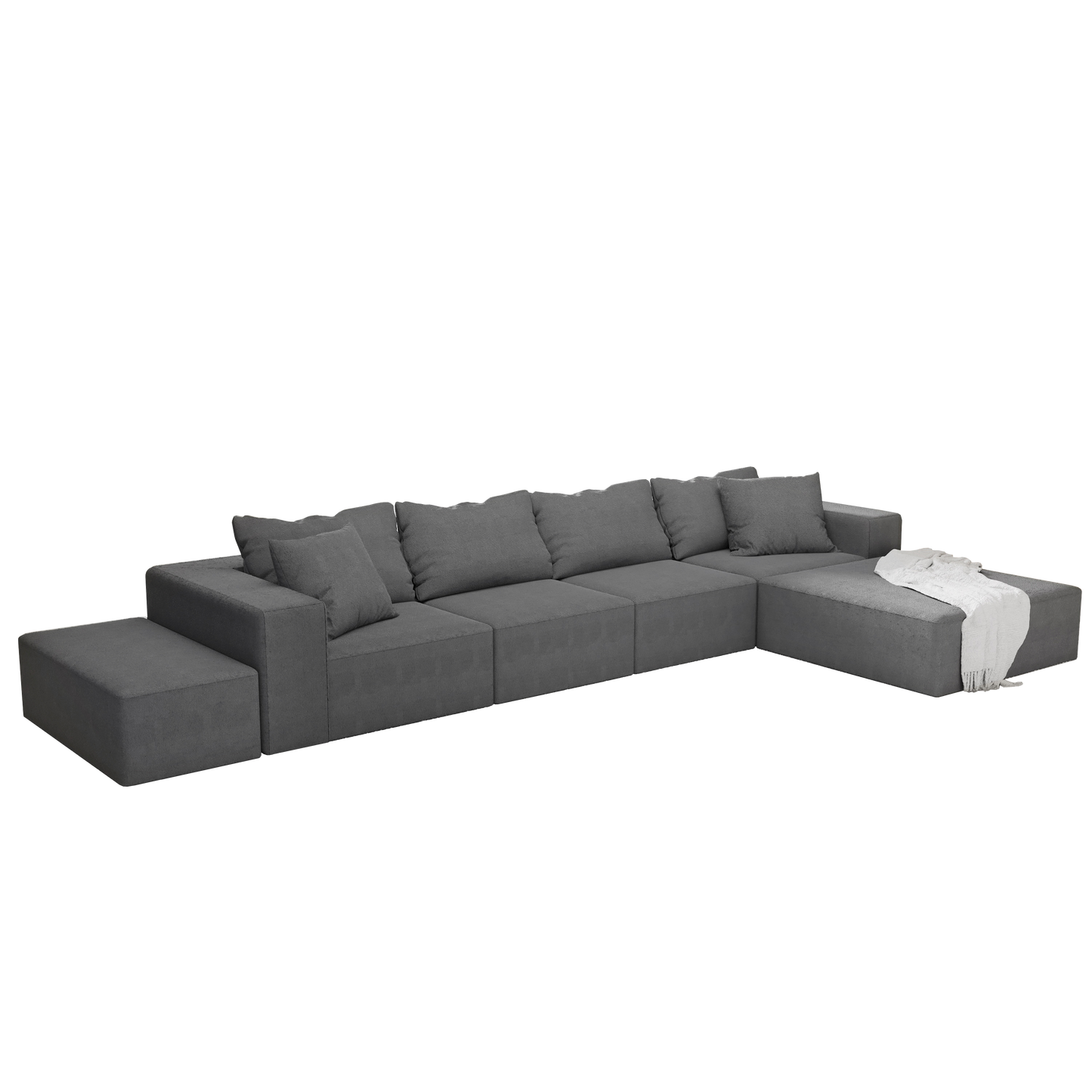 Modular charcoal grey fabric sectional sofa with chaise and ottoman perfect for modern living rooms